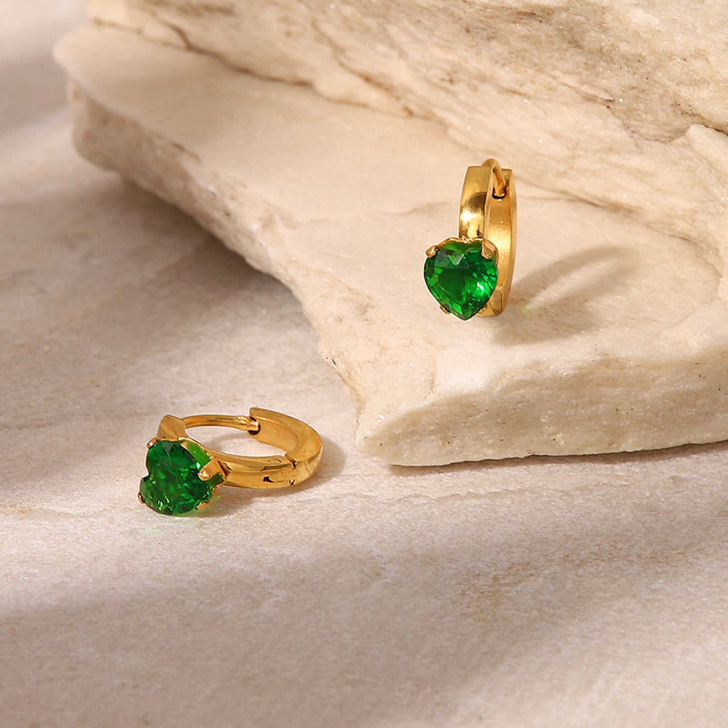 Pink/Green Zirconia Hoop Earrings