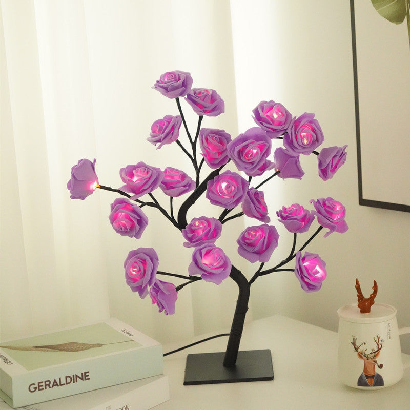 Luz nocturna de decoración de lámpara de árbol de rosas de simulación LED con interruptor USB