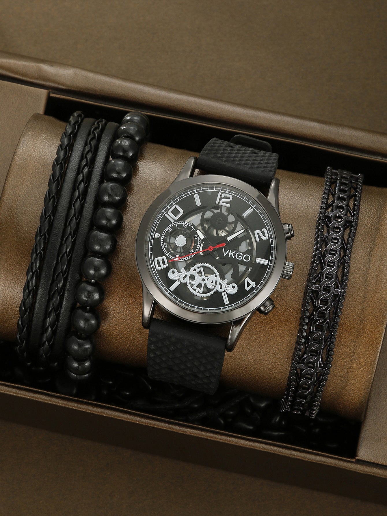 Alloy Watch Leather Strap Bracelet Set