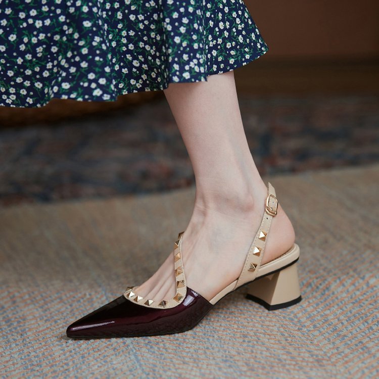 thick heel rivet high heels