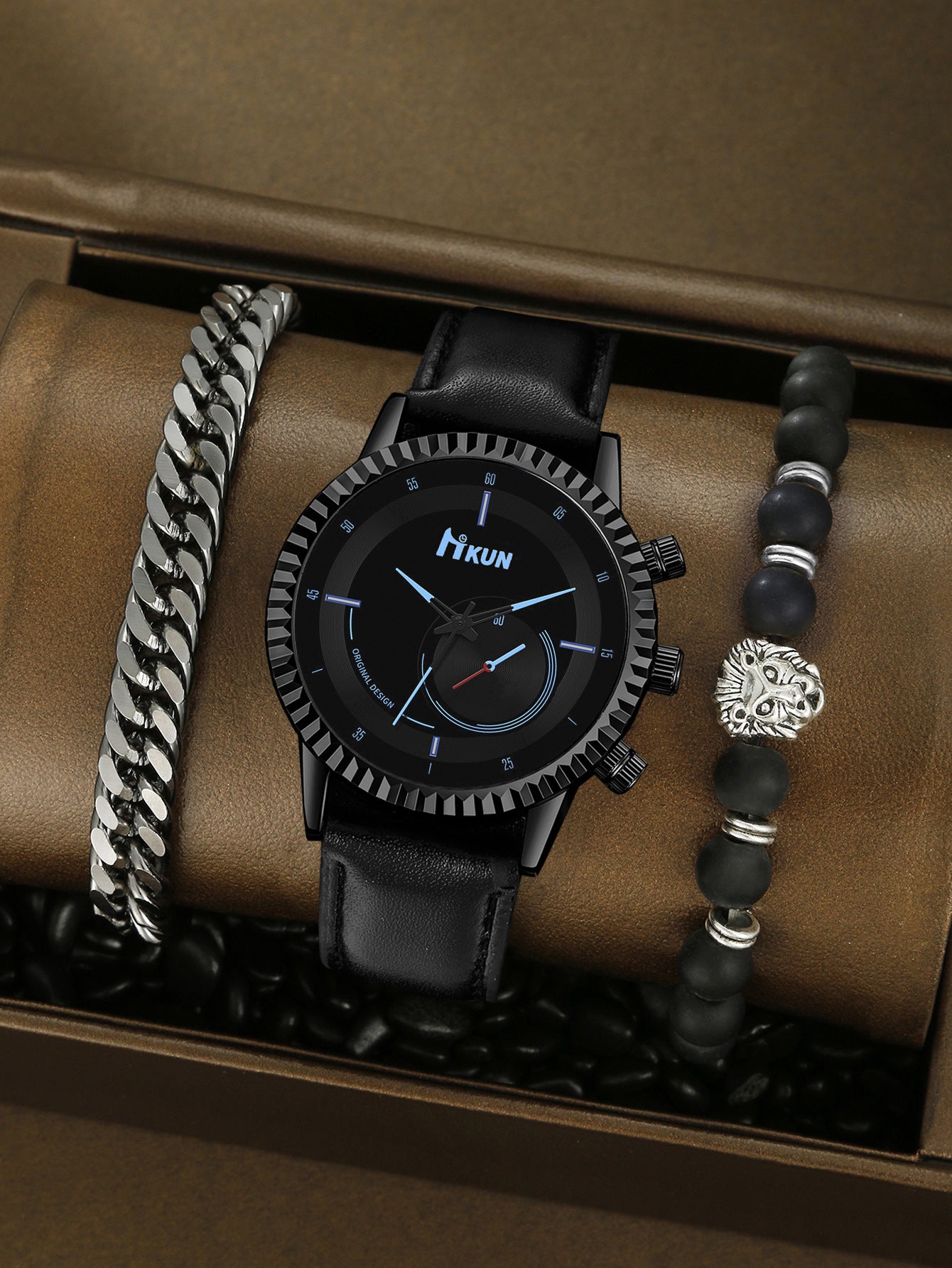 Men's Quartz Watch Air Beaded Bracelet Set