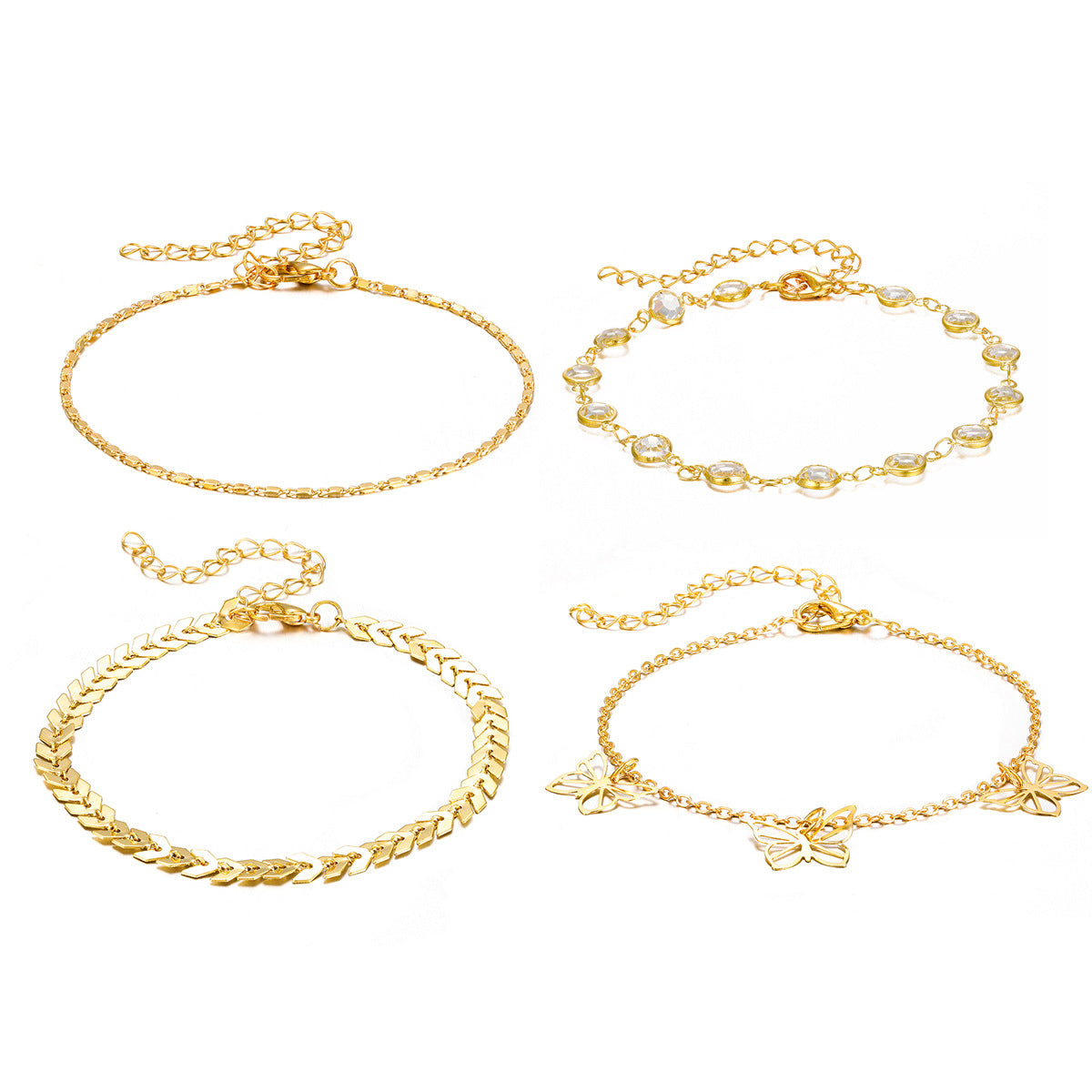 Diamond Airplane Butterfly Anklet Set