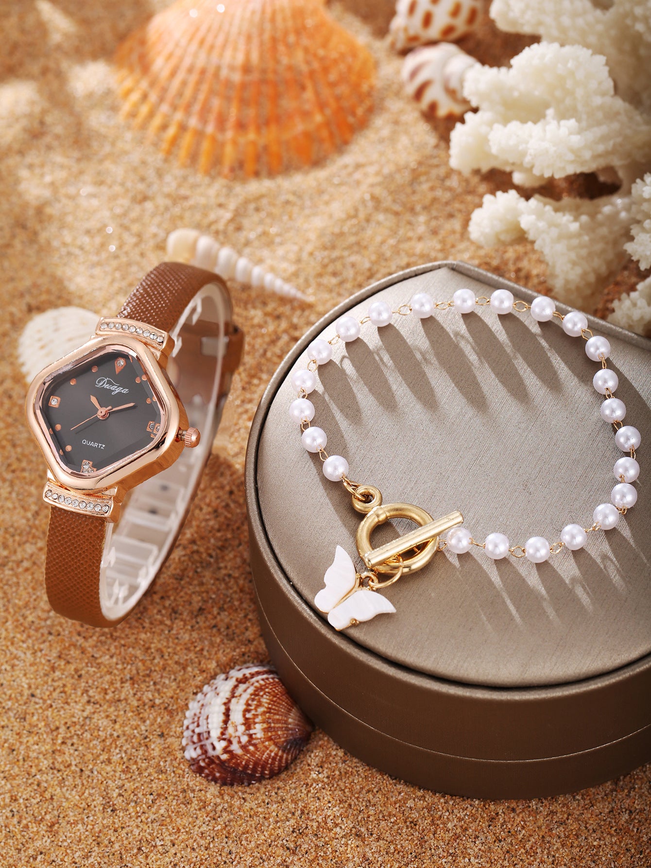 Watch Pearl Bracelet Tulip Star Moon Jewelry Set