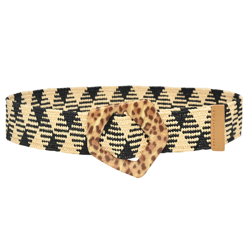 Round Braided Resin Buckle Ladies Belt