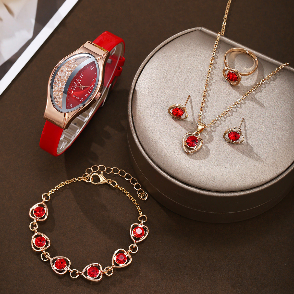 Watch Peacock Peach Heart Jewelry Set