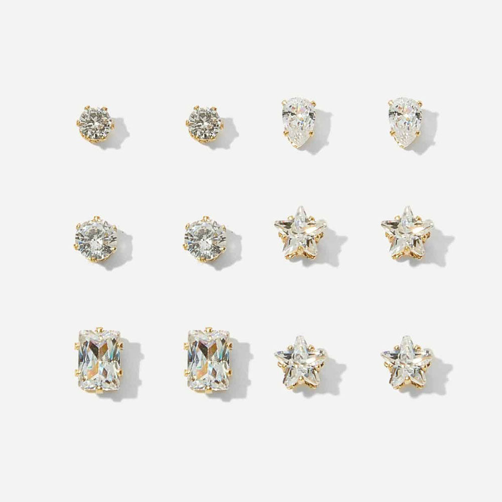 Zircon Geometric Stud Earring Set (6 Pairs)