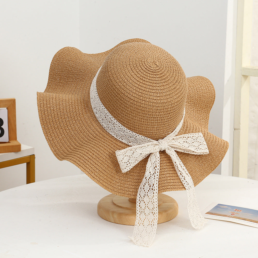 Wave-Edge Bow Wide-Brim Hat