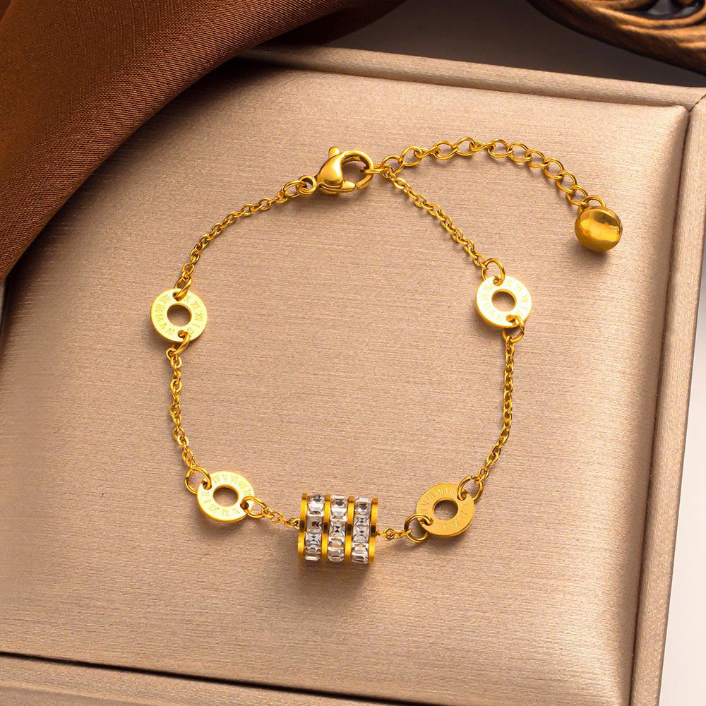 Pulseira de aço de titânio para mulheres - ouro rosa 18K, moderna, pulseira cheia de estrelas, atacado