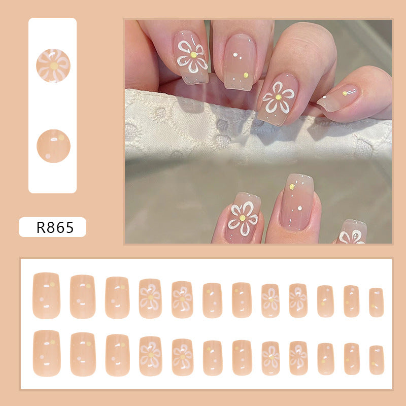 Wearable Flower Short Square Nail Stickers 24 Pieces