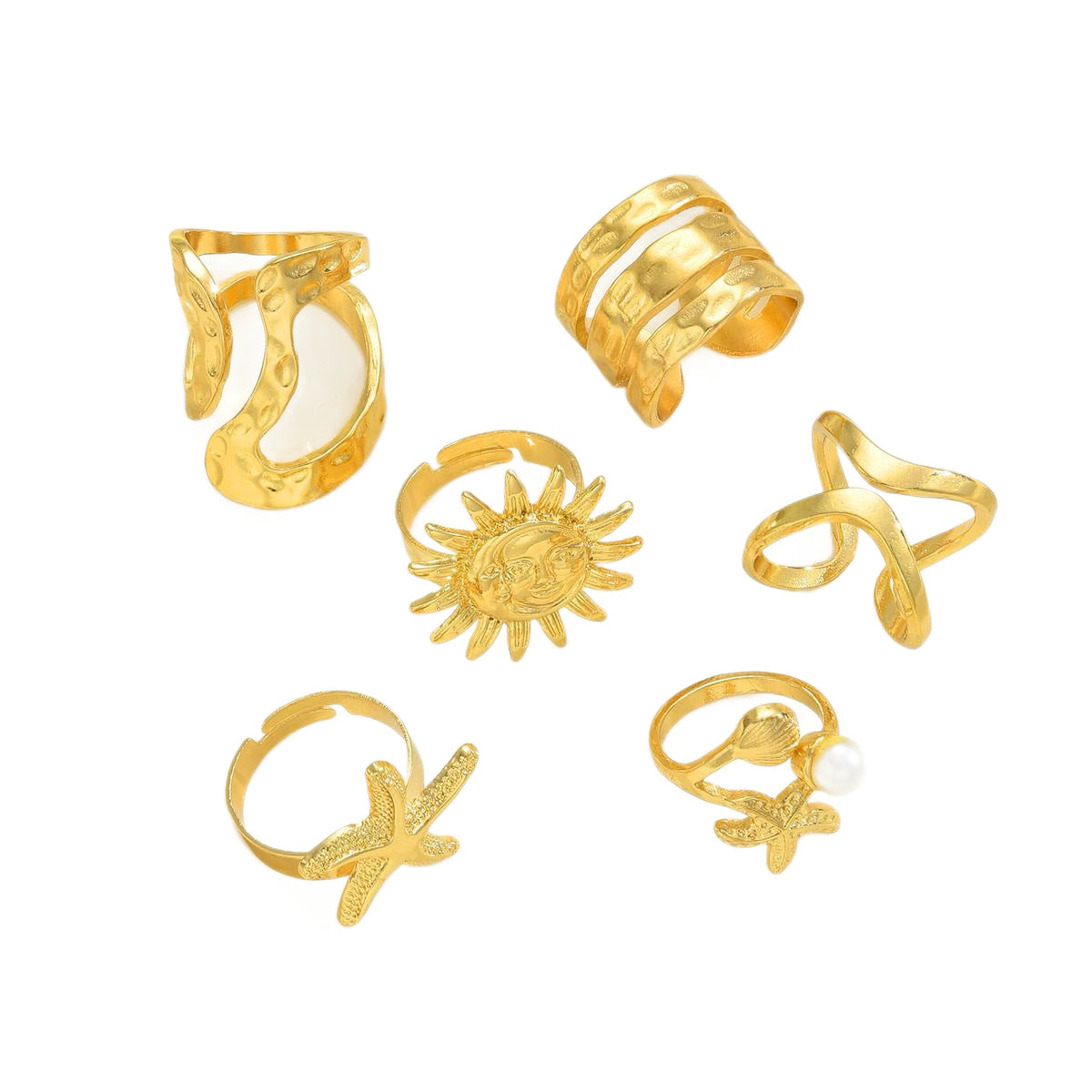 Starfish & Sunflower Ring Set (6pc)