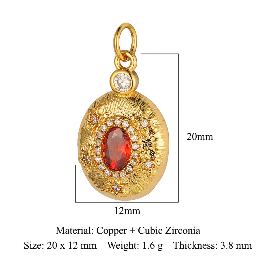 Colgante de cobre y circonita con forma de llave y corazón de melocotón