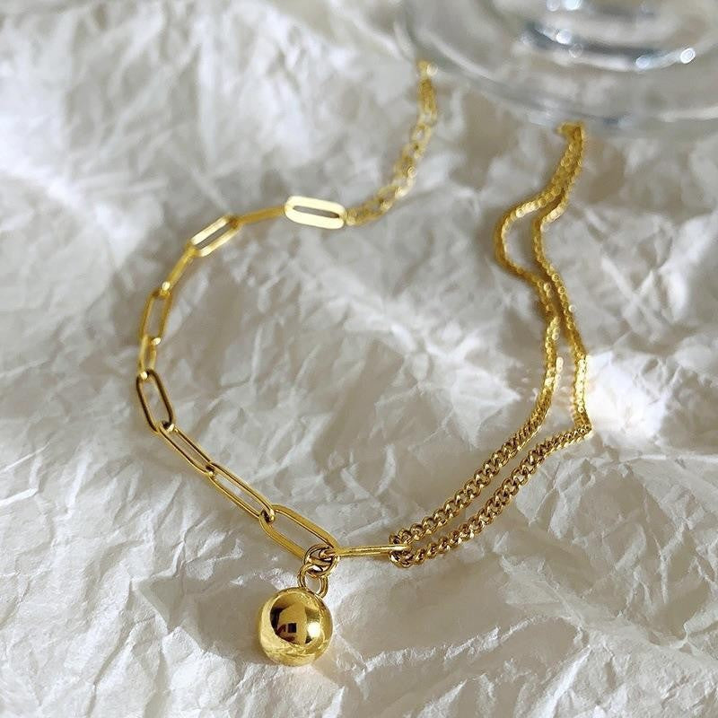 18K Gold-Plated Titanium Steel Anklet with Gold Beads