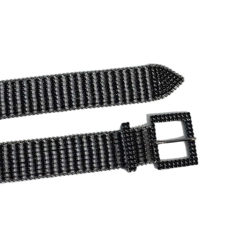 Eight rows of rhinestone metal belt