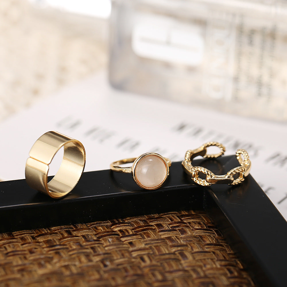 Juego de 3 anillos de cadena con personalidad retro sencilla
