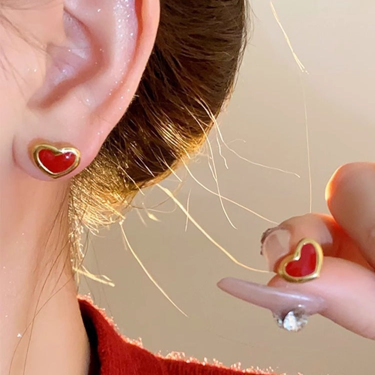 peach heart stud earrings