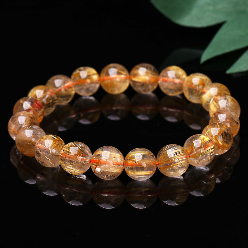 Titanium crystal round bead bracelet, yellow hair crystal jewelry.