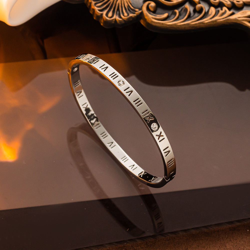 Pulseira de aço de titânio com algarismos romanos moda atacado pulseira de casal