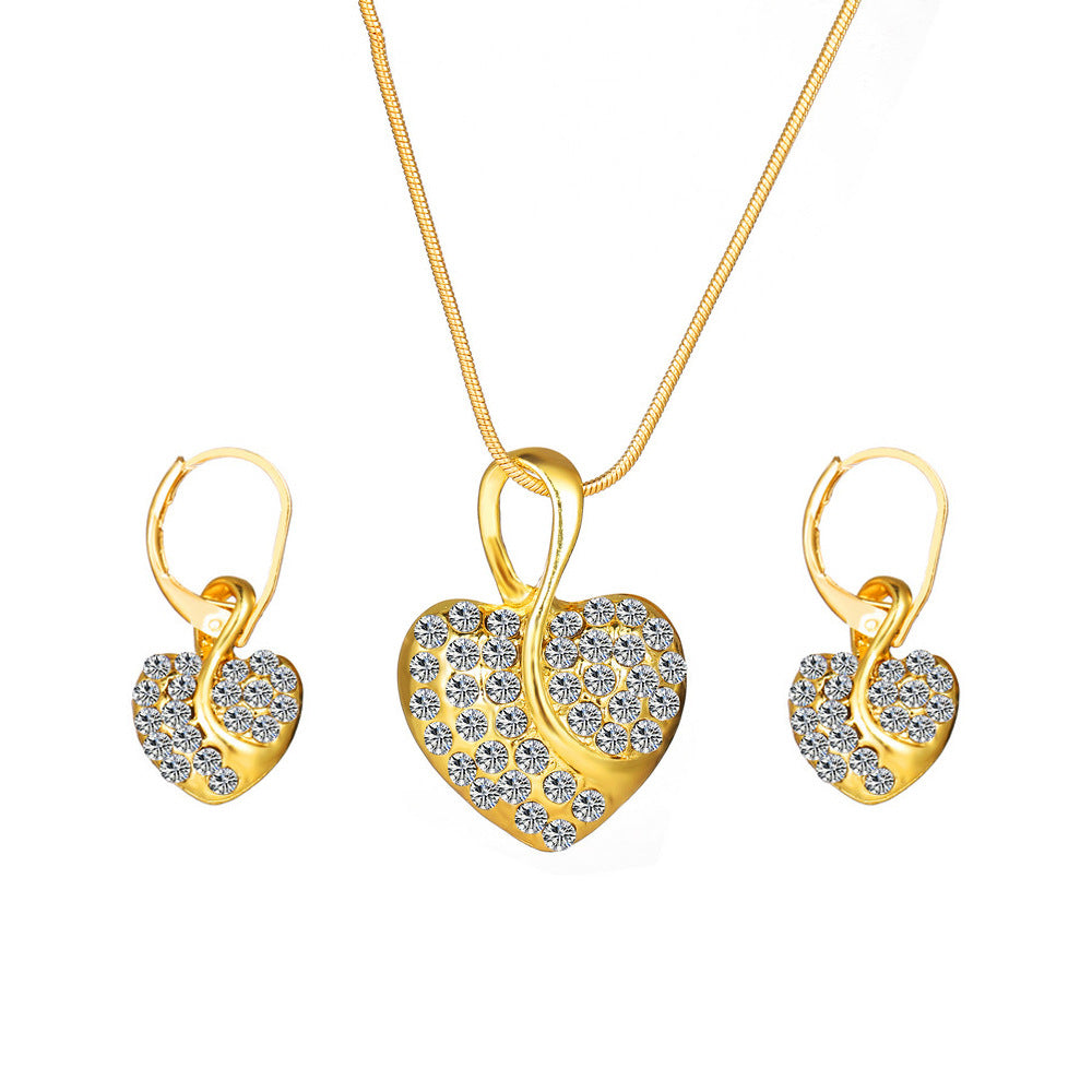18K Dot Diamond Heart Necklace Earring Set