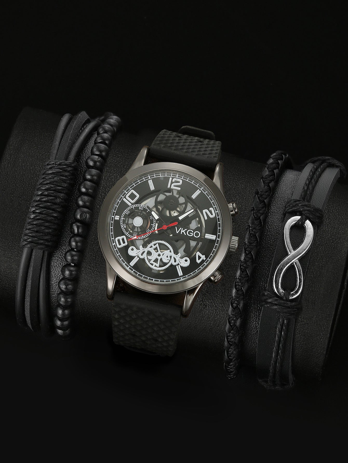 Alloy Watch Leather Strap Bracelet Set