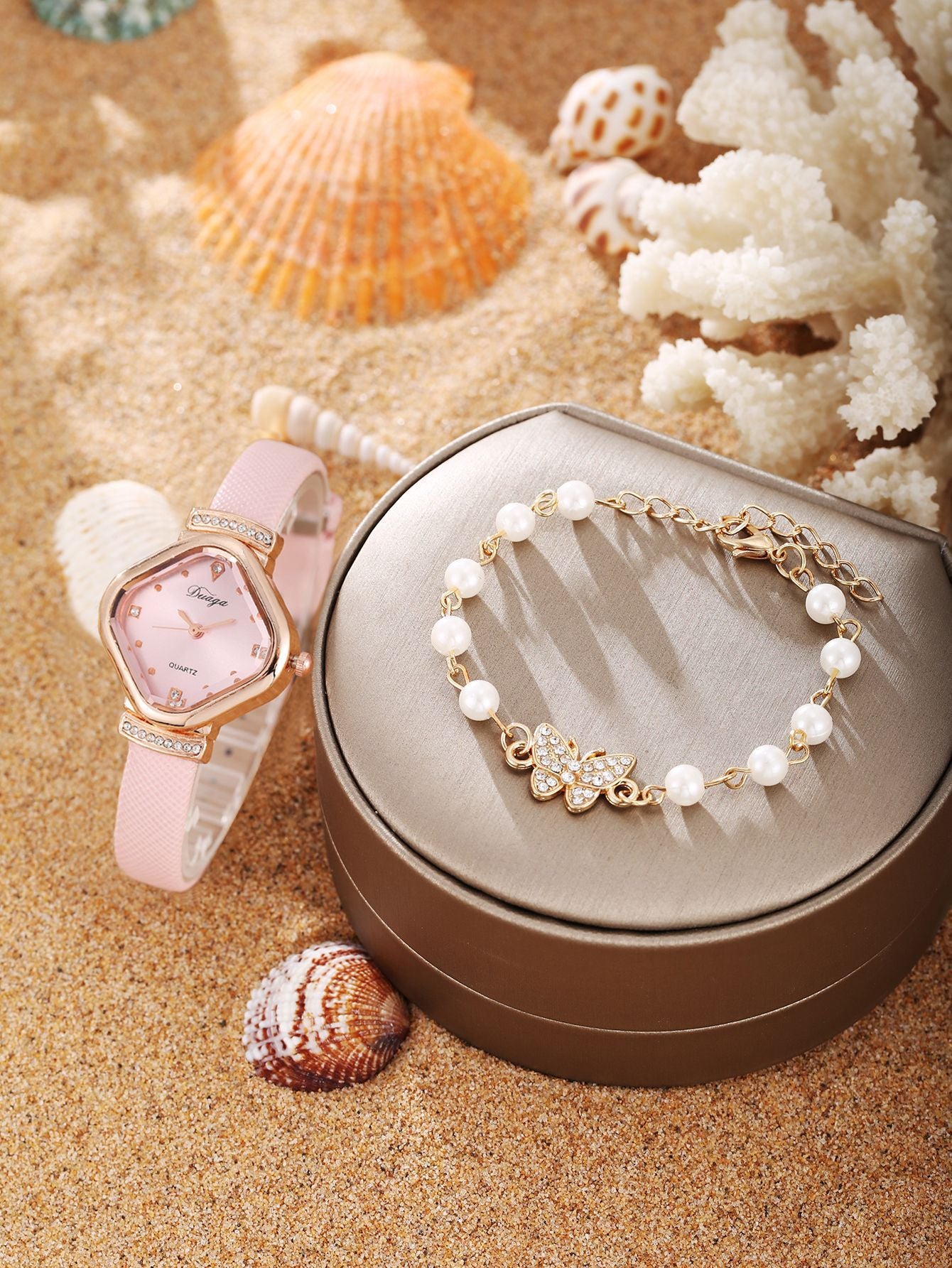 Watch Pearl Bracelet Tulip Star Moon Jewelry Set