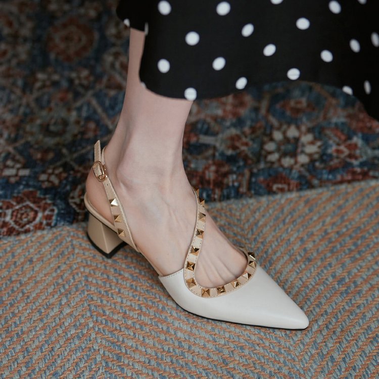 thick heel rivet high heels
