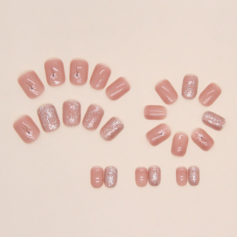 Nude Elegant Floral Short Nails