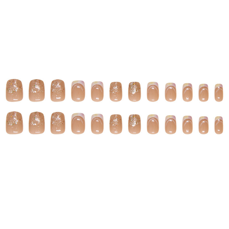 Wearable Fine Glitter Short Square French Nail Stickers 24 Pieces