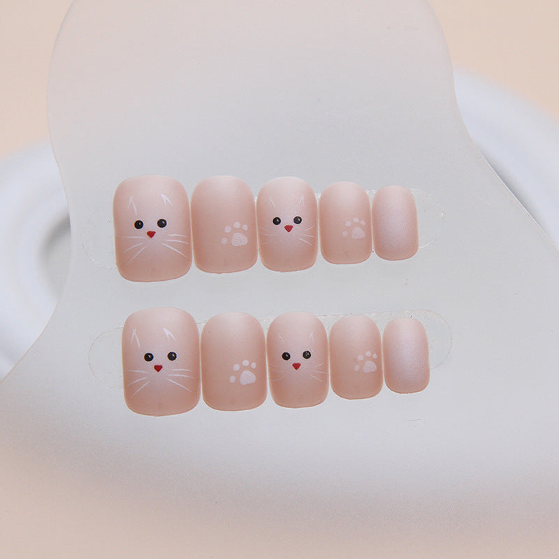 Wearable Cat Short Square Ombre Nail Stickers 24 Pieces