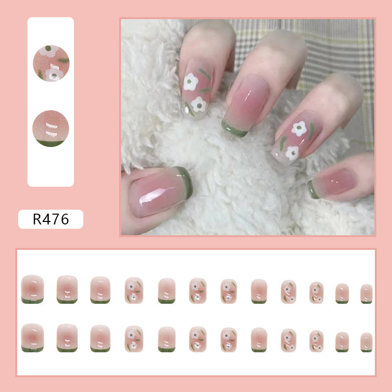 Short Thin Nail Stickers Wearable Green Floral Bulk Wholesale