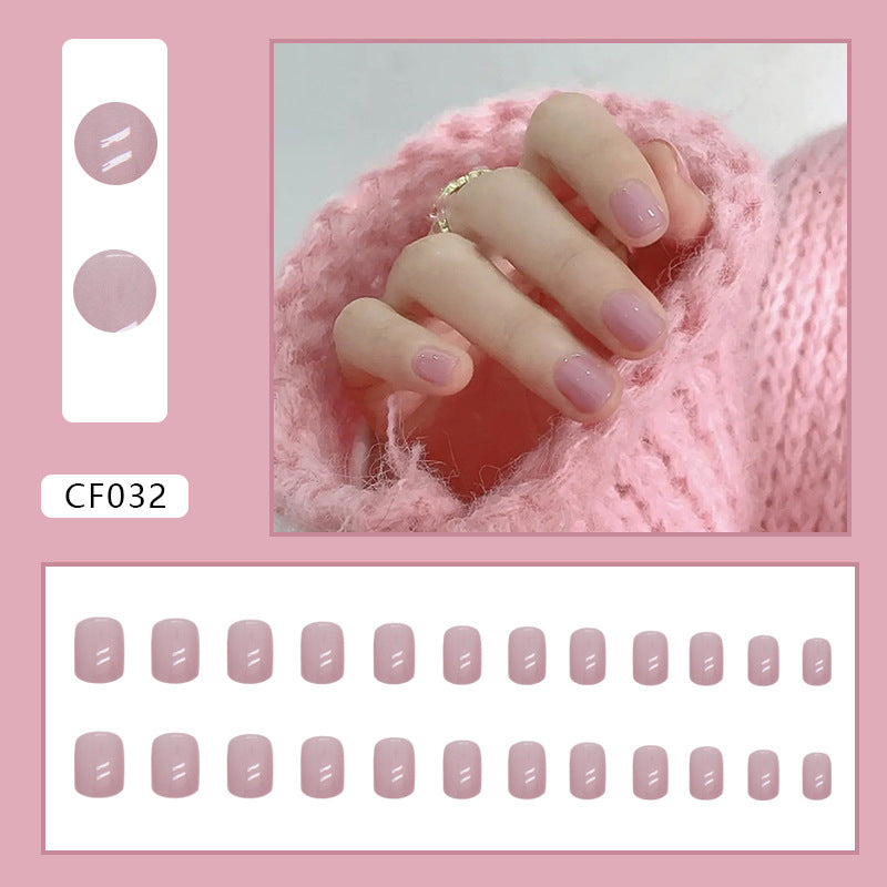 Pink Purple Short Square Nail Stickers 24 Pieces