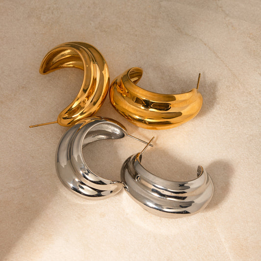 18k gold stainless steel C-shaped earrings