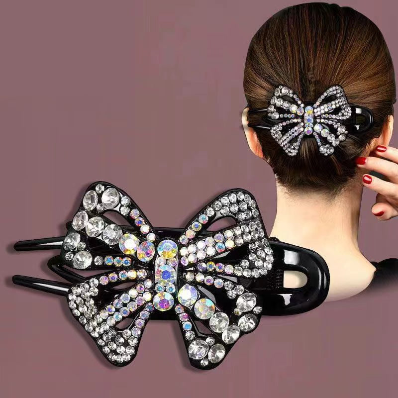 Bow three-tooth duck bill clip rhinestone grab clip
