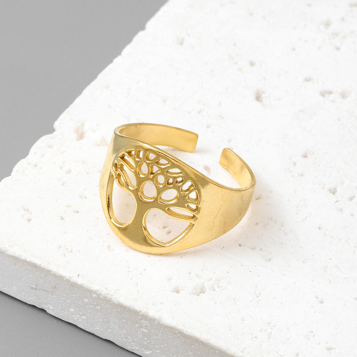 Qizhu Leaf Life Tree Titanium Steel Ring