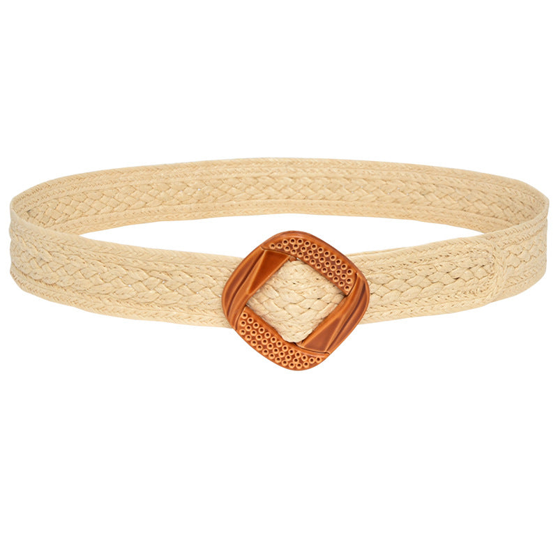 Round Buckle Braided Belt Women's Round Square Buckle