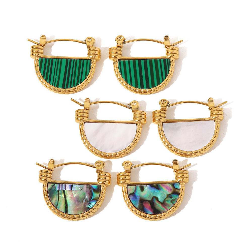 Pendientes de concha, nácar blanco y malaquita verde