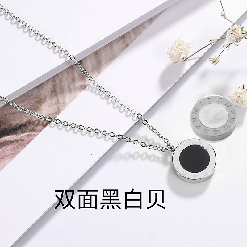 Roman numeral titanium steel necklace