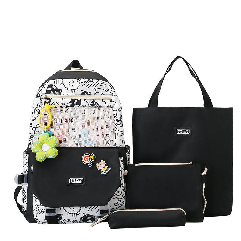 Mochila escolar de gran capacidad para estudiantes de 4 piezas