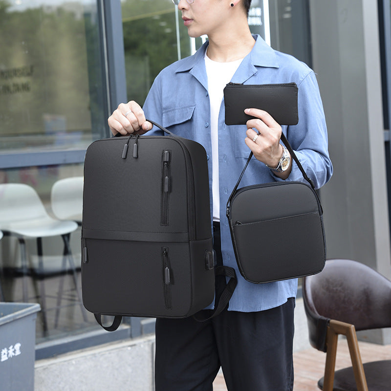 Three-piece USB casual backpack computer bag