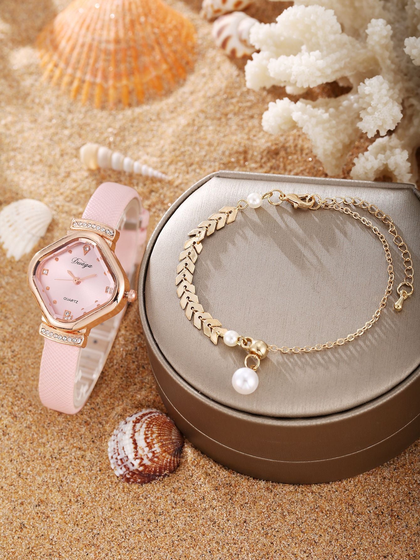 Watch Pearl Bracelet Tulip Star Moon Jewelry Set