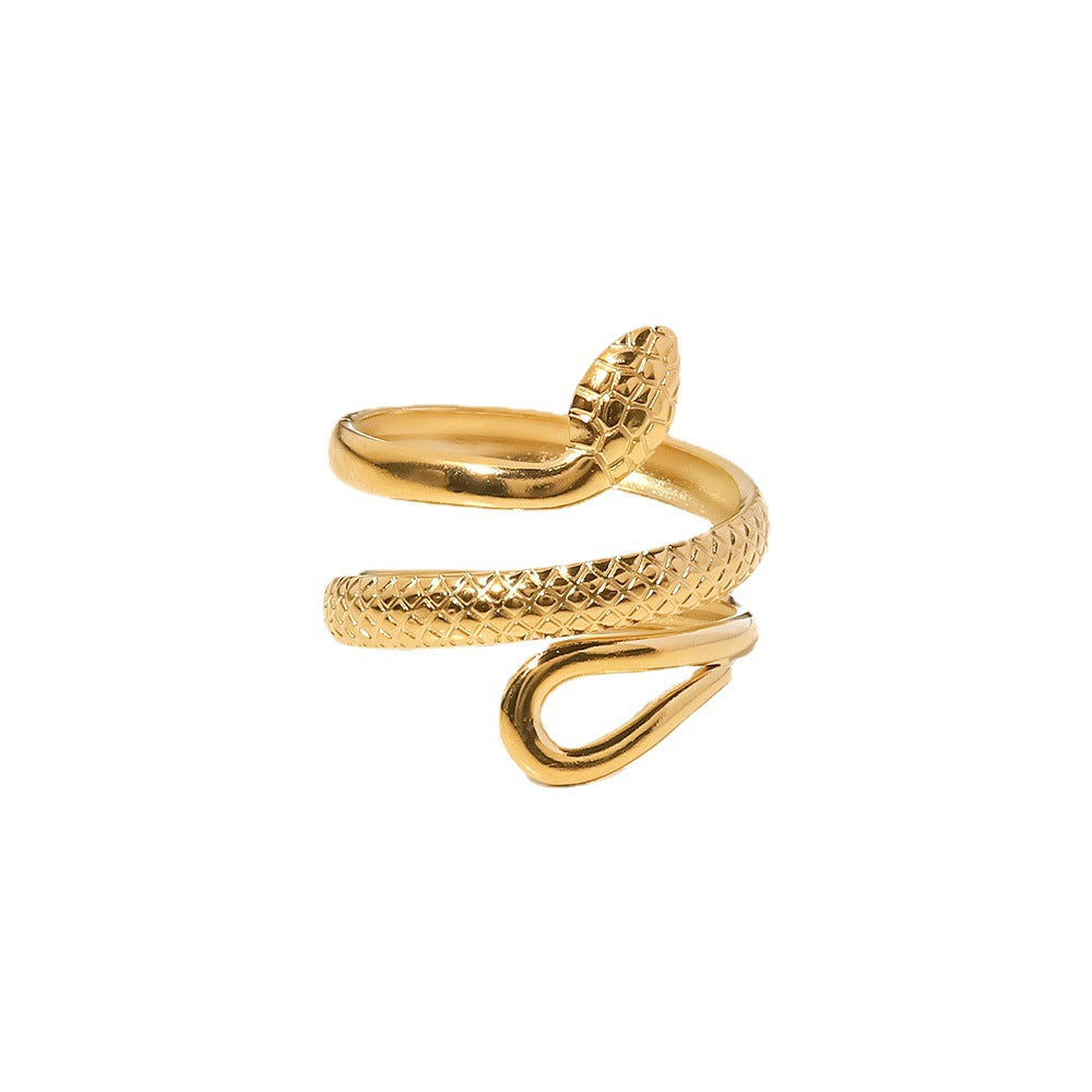 18K Gold Plated Stainless Steel Textured Snake Ring
