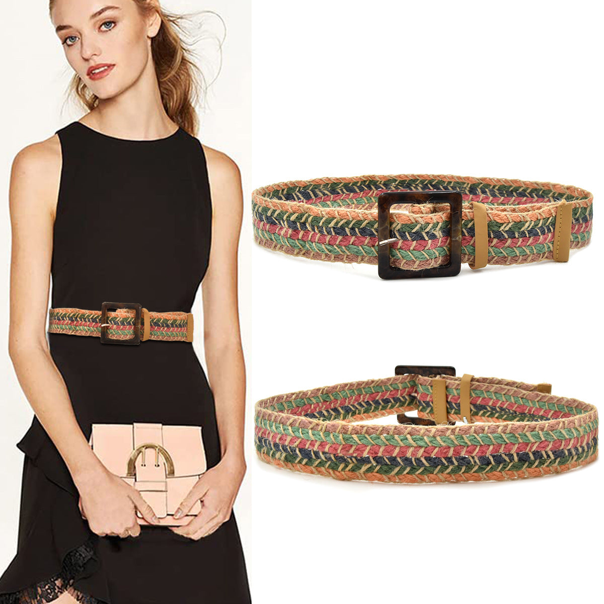Colored wool woven belt