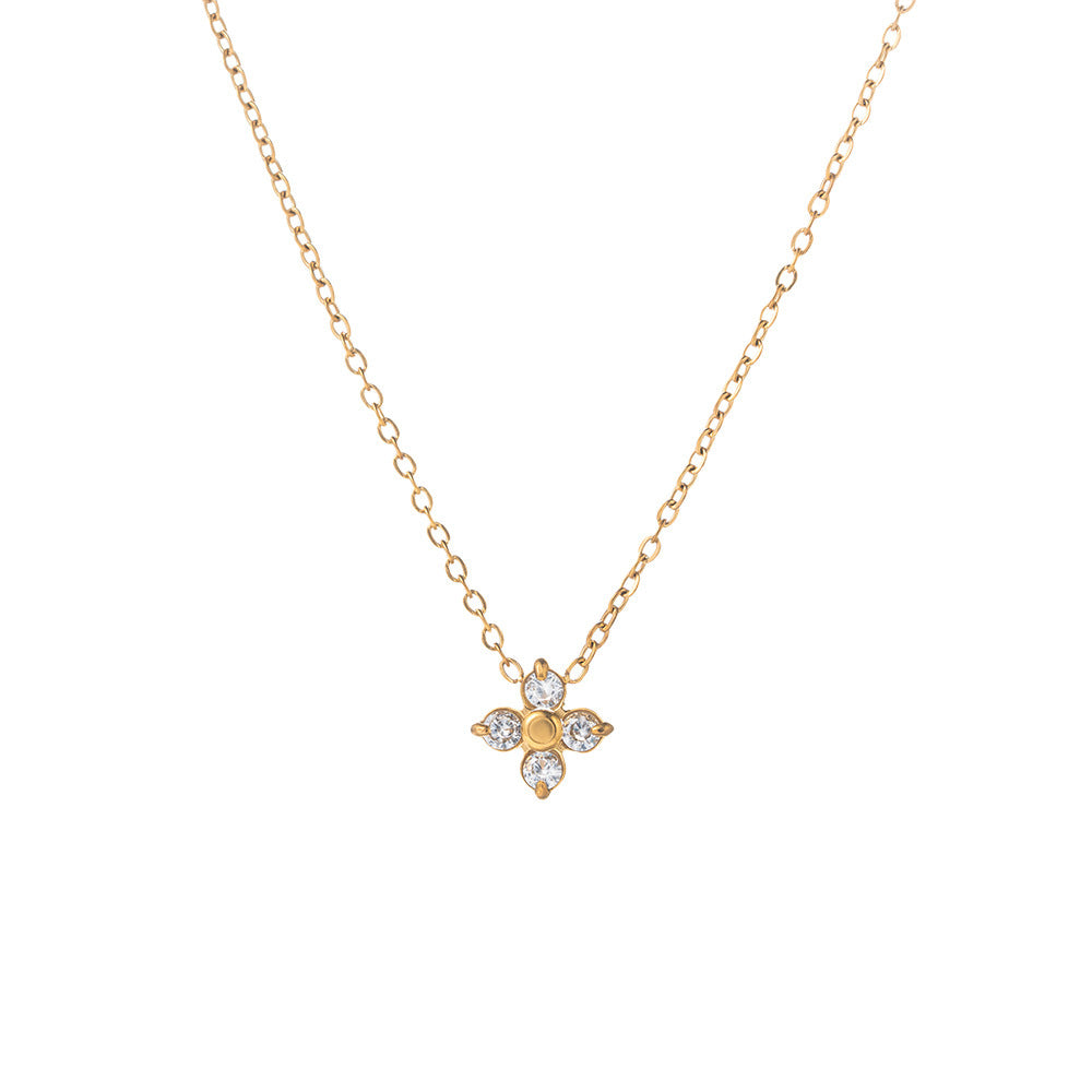 Four-leaf flower zircon necklace female full diamond