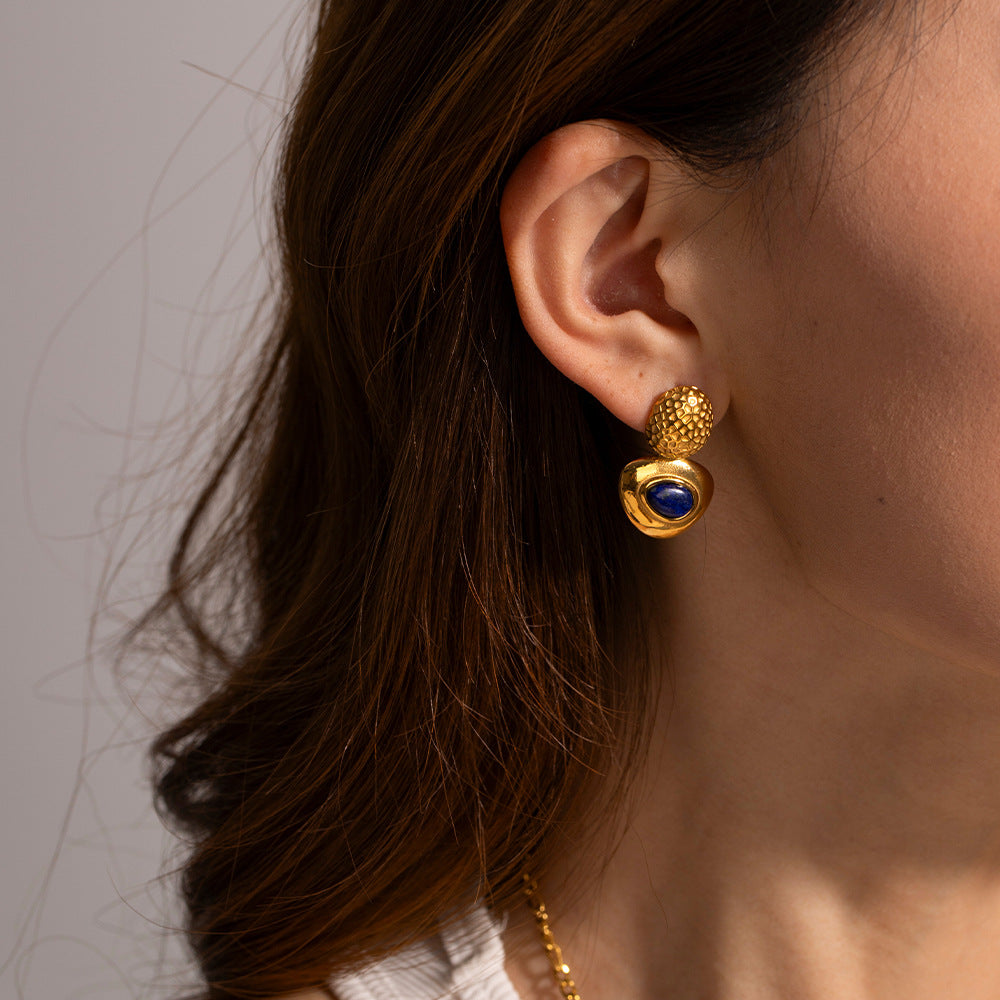 Triangle inlaid lapis lazuli earrings
