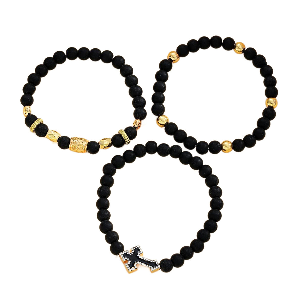 Micro-Inlaid Cross Beaded Bracelet Set