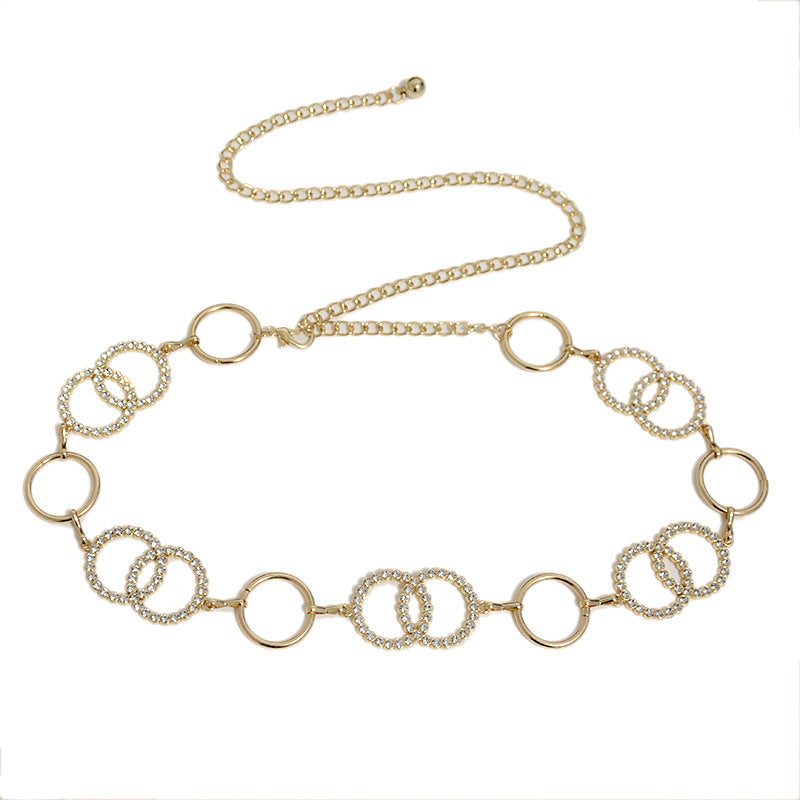 Ring, double ring rhinestone waist chain