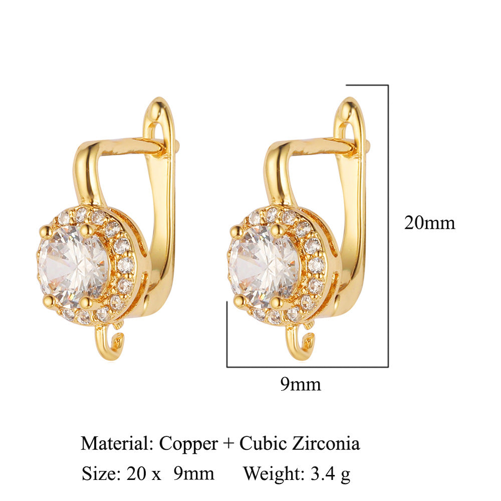 Hebilla de oreja para mujer con microincrustaciones de cobre y diamantes cuadrados