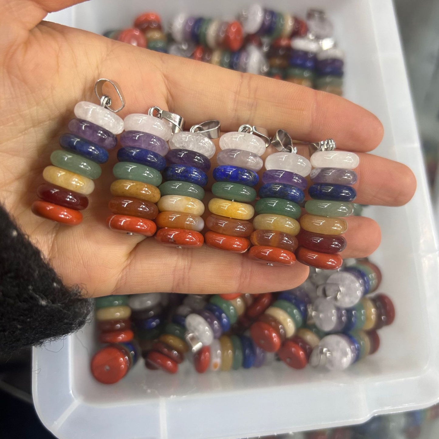 Pingente de combinação de disco de ábaco de pedra de cristal de sete cores