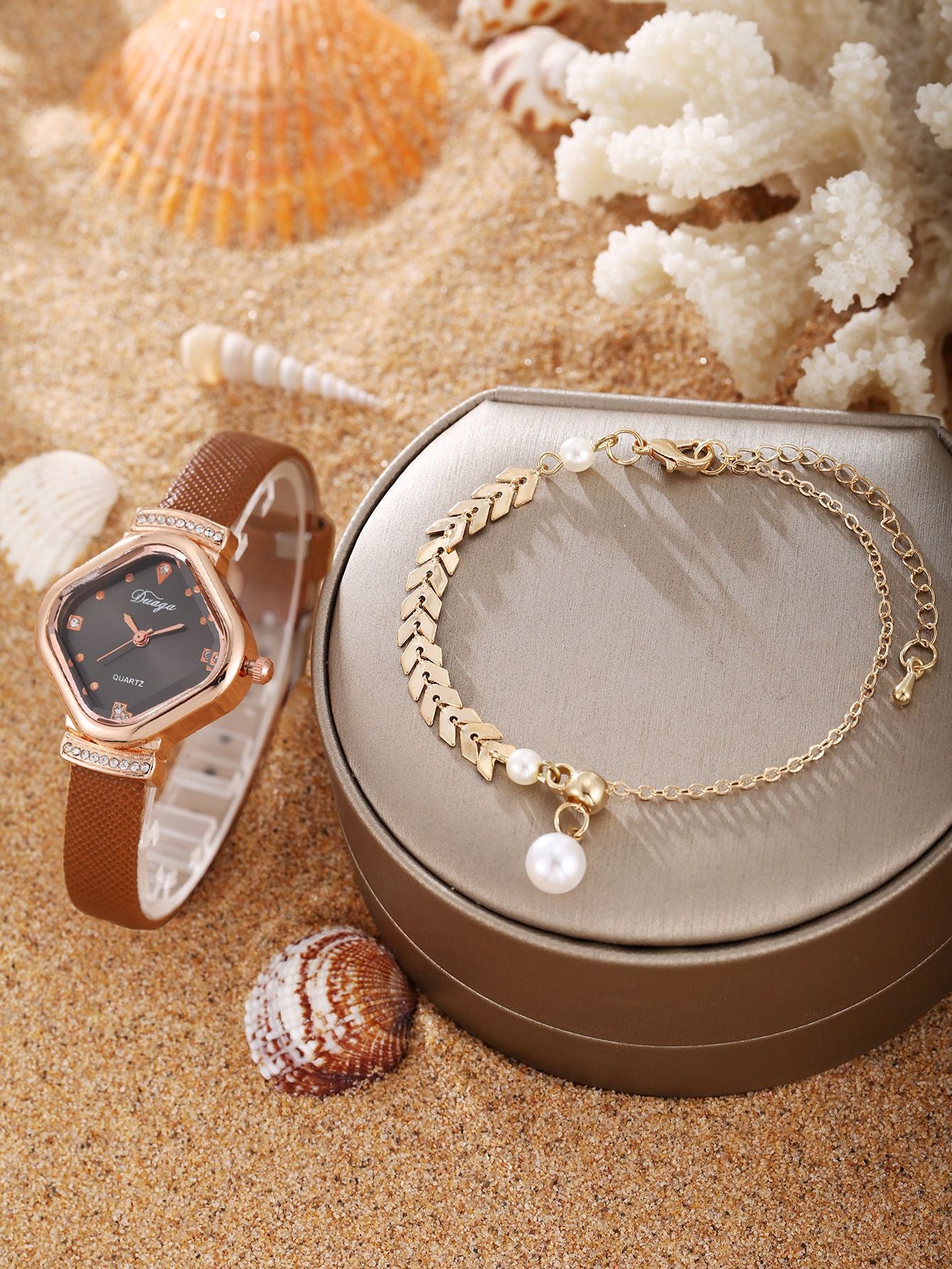 Watch Pearl Bracelet Tulip Star Moon Jewelry Set