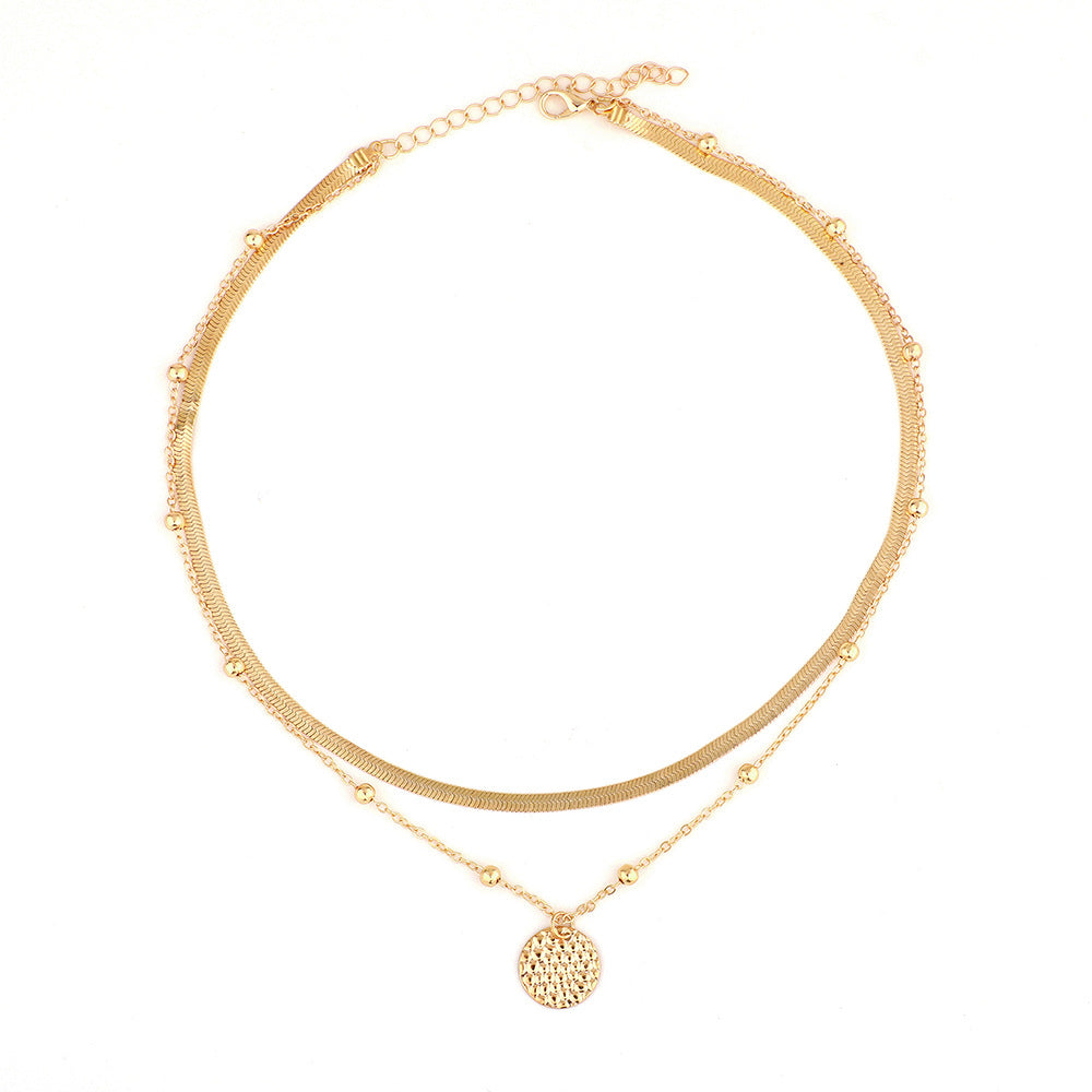 Hammered Pendant Double Layer Necklace