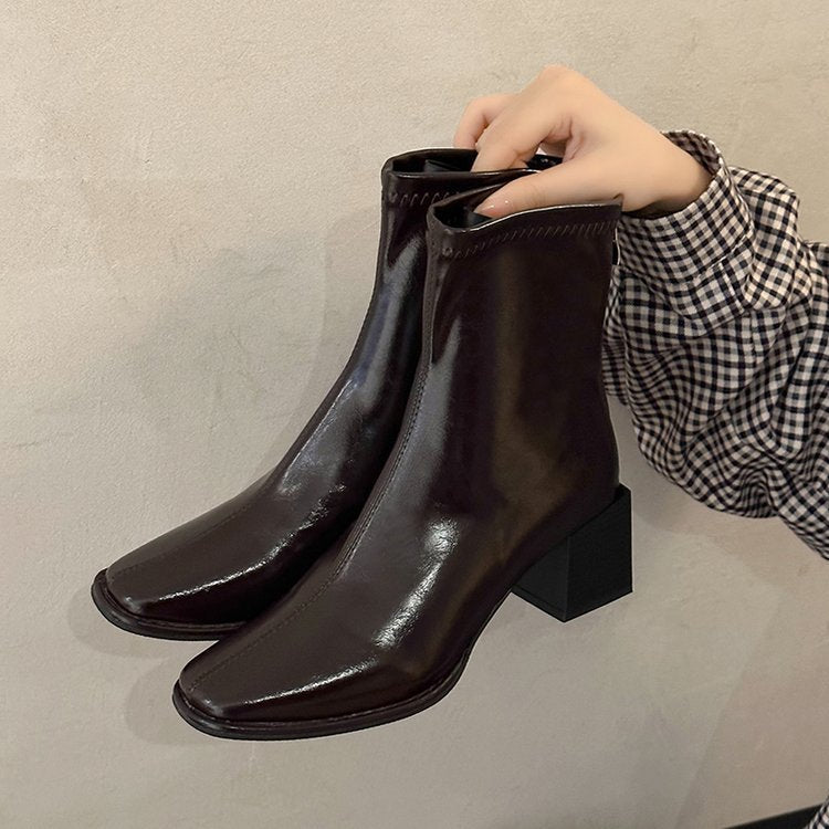 thick heel square boots